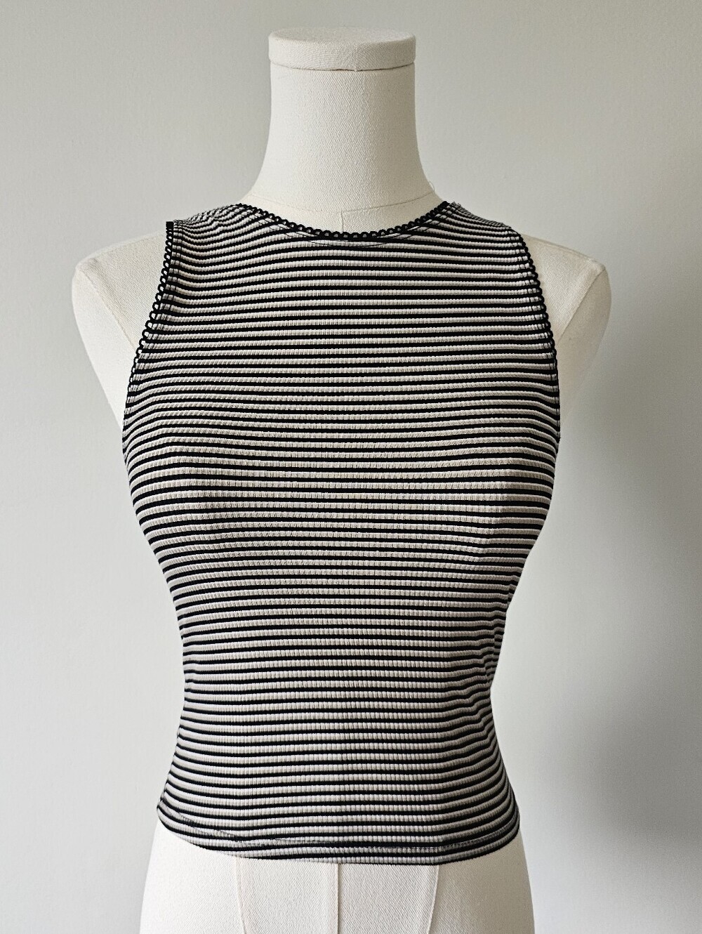 Ardene S Striped Ribbed Tank Top in Black and White